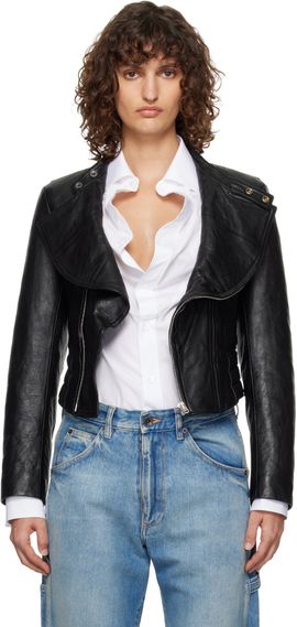 Maison Margiela Maison Margiela Black Folded Collar Leather Jacket