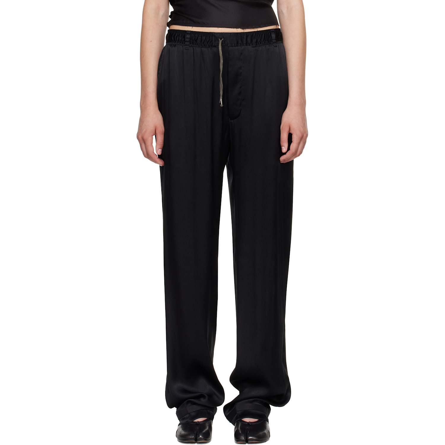 Maison Margiela - Black Satin Drawstring Trousers