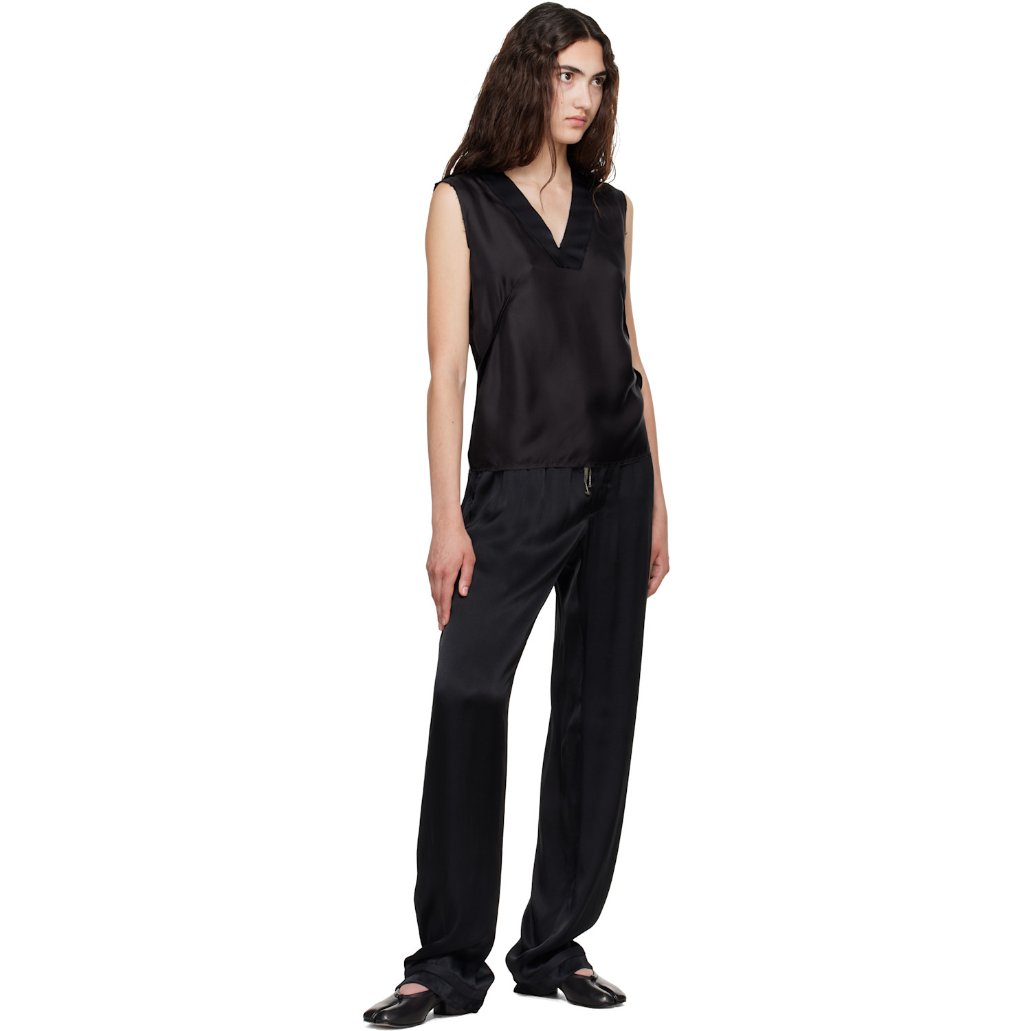 Maison Margiela - Black Silk V-Neck Top
