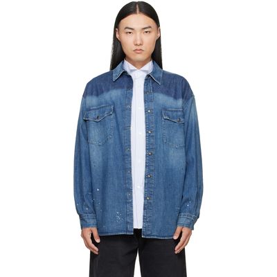 Maison Margiela Maison Margiela Blue Bicolor Denim Shirt