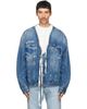 Maison Margiela Maison Margiela Blue Distressed Deep Open Denim Jacket - 1