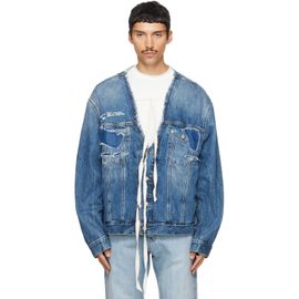 Maison Margiela Maison Margiela Blue Distressed Deep Open Denim Jacket