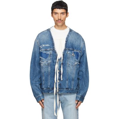 Maison Margiela Maison Margiela Blue Distressed Deep Open Denim Jacket