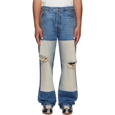 Maison Margiela Maison Margiela Blue Patched Panel Straight Jeans