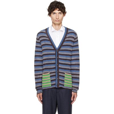 Maison Margiela Maison Margiela Blue Striped Wool Cardigan