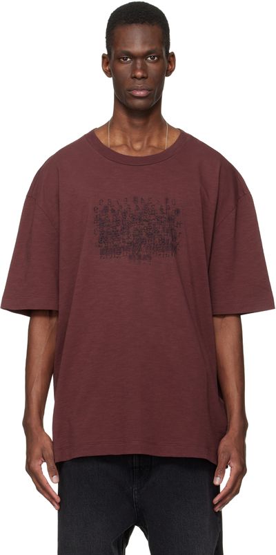 Maison Margiela Maison Margiela Burgundy Embroidered Logo T-shirt