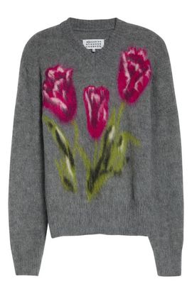 Maison Margiela Maison Margiela Floral Brushed Wool & Alpaca Blend Sweater
