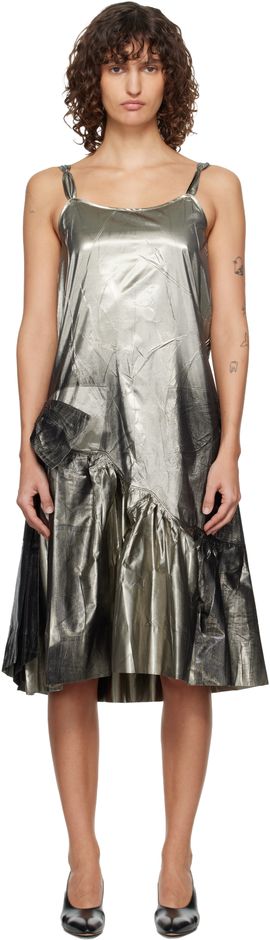 Maison Margiela Maison Margiela Gold & Black Crinkled Midi Dress