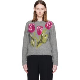 Maison Margiela Maison Margiela Gray Brushed Alpaca V-Neck Sweater