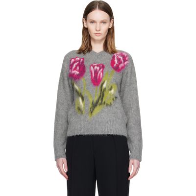 Maison Margiela Maison Margiela Gray Brushed Alpaca V-Neck Sweater