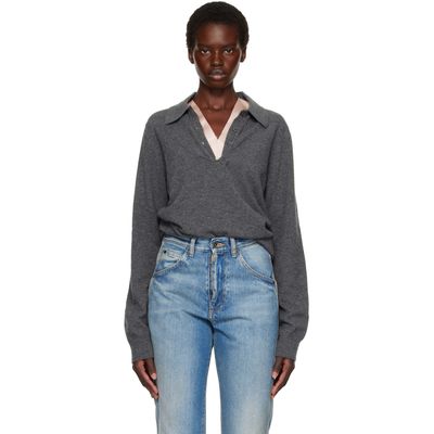 Maison Margiela Maison Margiela Gray Draped Collar Wool Polo
