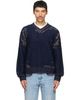 Maison Margiela Maison Margiela Navy Acid Knit Sweater - 1