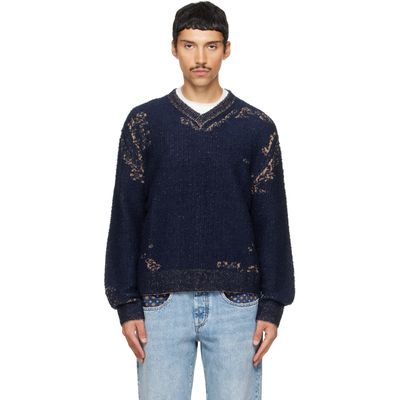 Maison Margiela Maison Margiela Navy Acid Knit Sweater