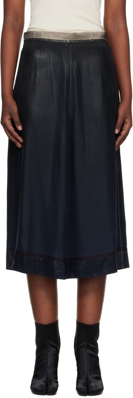 Maison Margiela Maison Margiela Navy Foil-Treated Midi Skirt