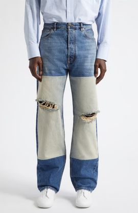 Maison Margiela Maison Margiela Ripped Patched Panel Straight Leg Jeans