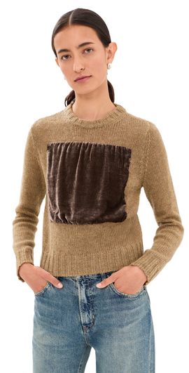 Maison Margiela Maison Margiela Velvet Patch Crew Sweater Mustard/Brown
