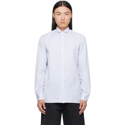 Maison Margiela Maison Margiela White & Blue Striped Cotton Shirt