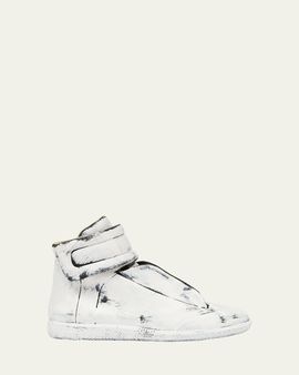 Maison Margiela Men's Future Bianchetto Leather Mid-Top Sneakers