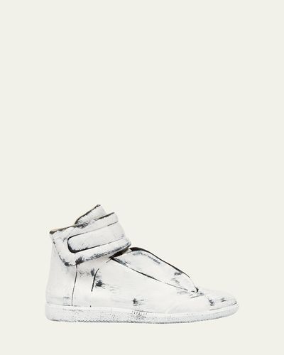 Maison Margiela Men's Future Bianchetto Leather Mid-Top Sneakers