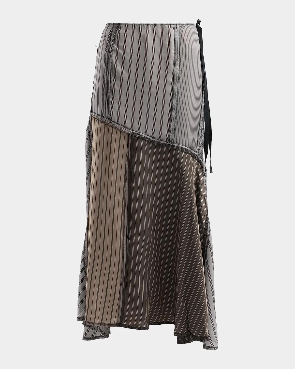 Maison Margiela Striped Patchwork Cupro Midi Skirt