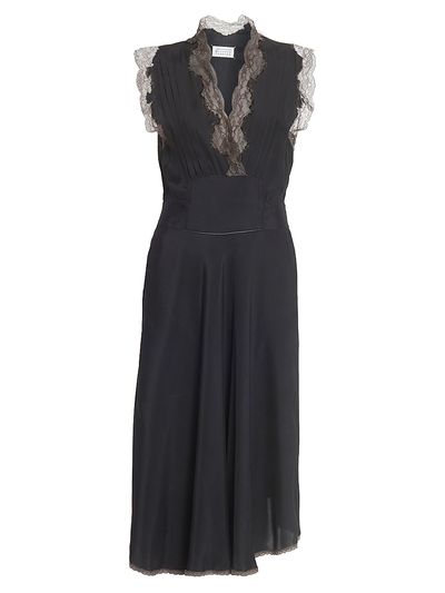 Maison Margiela Women's Lace-Trimmed Matte Satin Midi-Dress