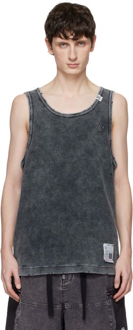 Maison MIHARA YASUHIRO Maison MIHARA YASUHIRO Black Bleached Thermal Tank Top