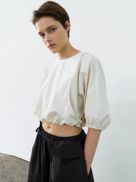 MAISONMARAIS Balloon Cropped Blouse_Custard