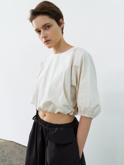 MAISONMARAIS Balloon Cropped Blouse_Custard