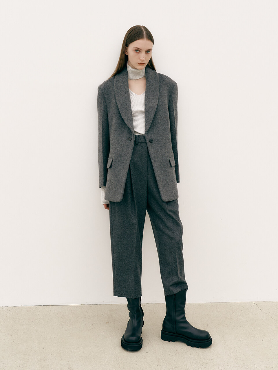MAISONMARAIS Button Crop Wool Pant_Melange Grey