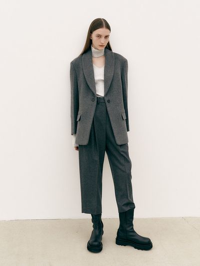 MAISONMARAIS Button Crop Wool Pant_Melange Grey
