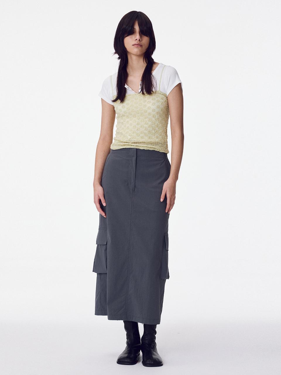 MAISONMARAIS Cargo Shirring Skirt_Charcoal