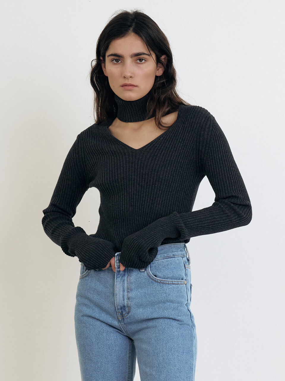 MAISONMARAIS Cotton Slim Knit Top (Charcoal)