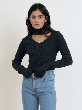 MAISONMARAIS Cotton Slim Knit Top (Charcoal)