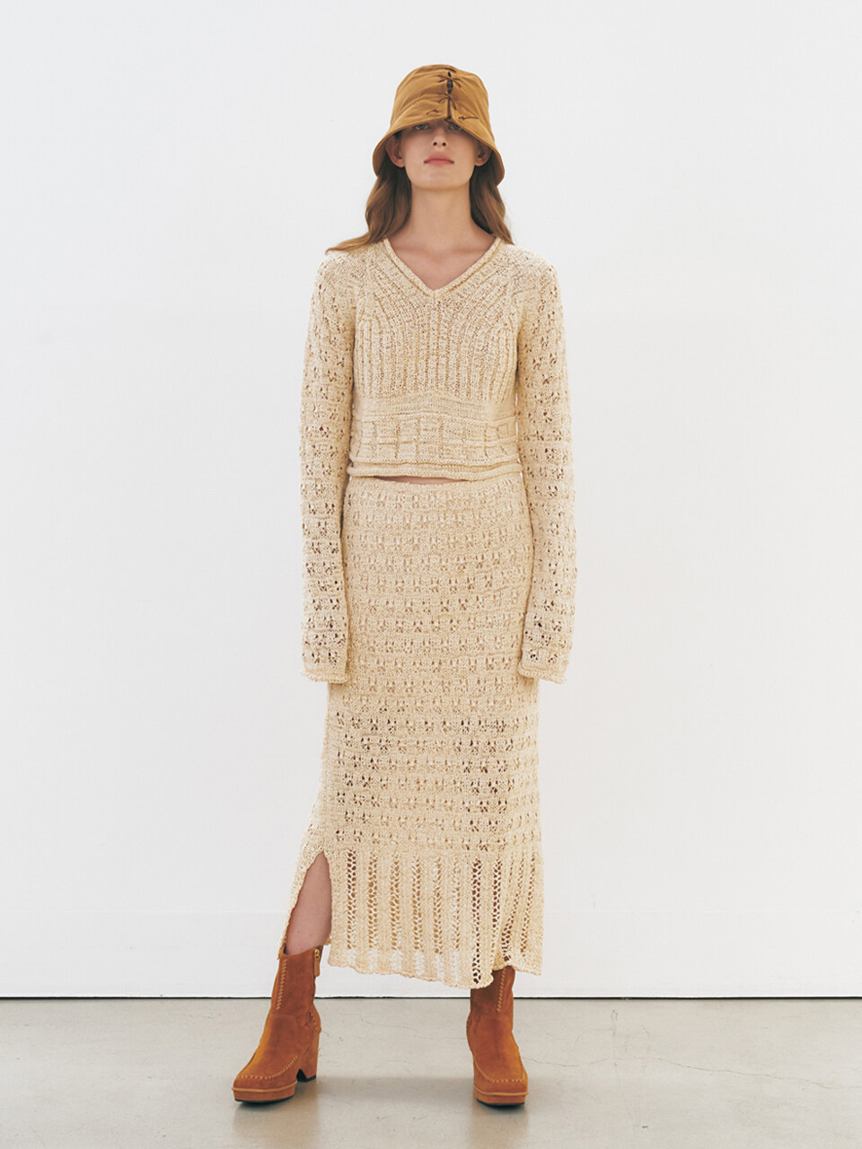 MAISONMARAIS Crochet Knit Skirt_Light Beige