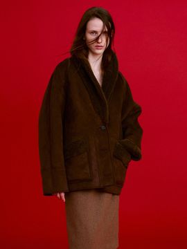 MAISONMARAIS Shawl Collar Reversible Mouton Jacket [Brown]