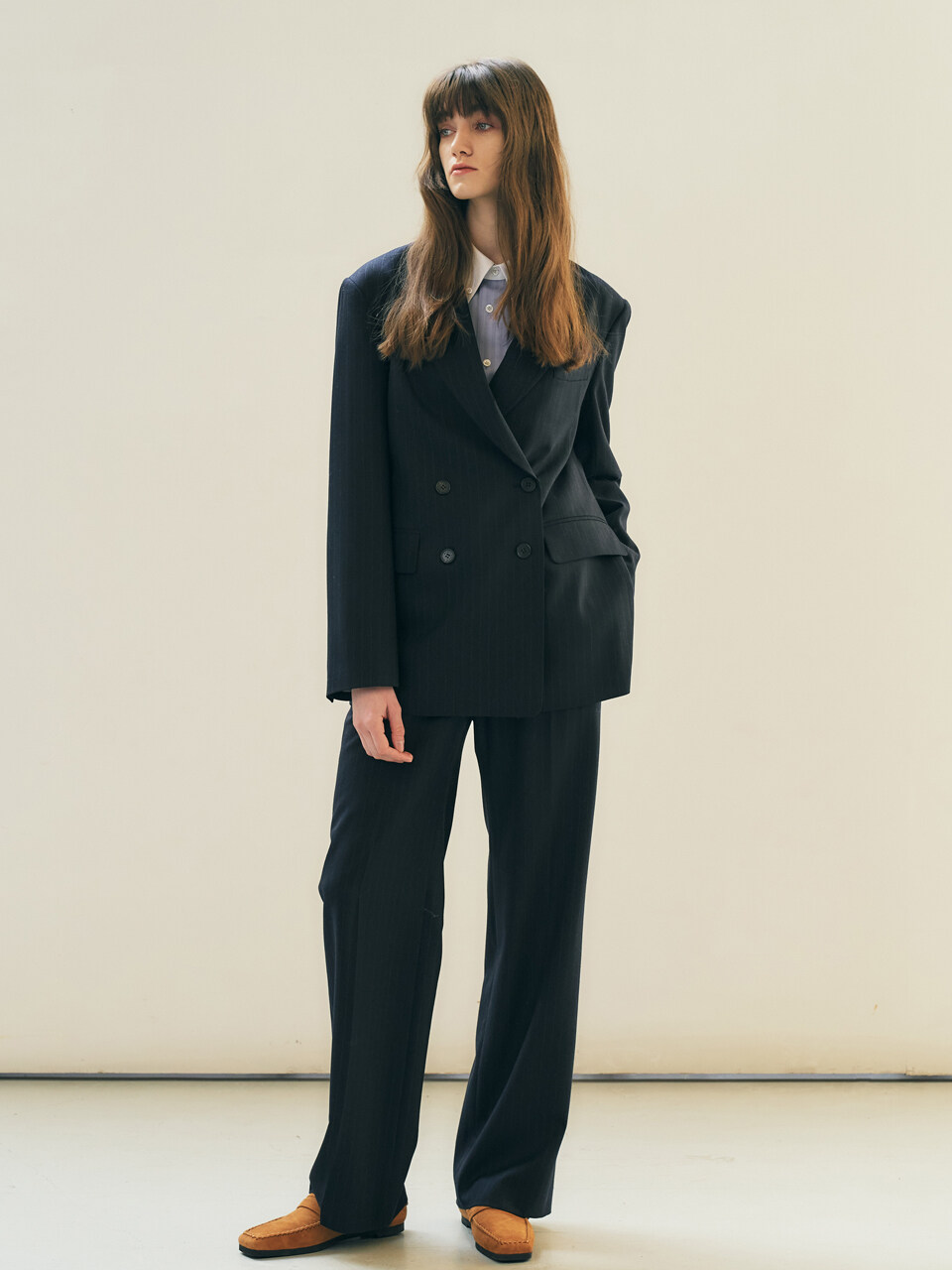 MAISONMARAIS Stripe Slim Slacks - Dark Navy