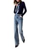 Maje Maje Buckle Tab High Rise Wide Leg Jeans in Blue - 6