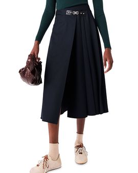 Maje Maje Buckle Trim Pleat Front Midi Skirt
