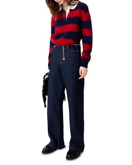 Maje Maje Chain Link Belt High Rise Wide Leg Jeans in Navy