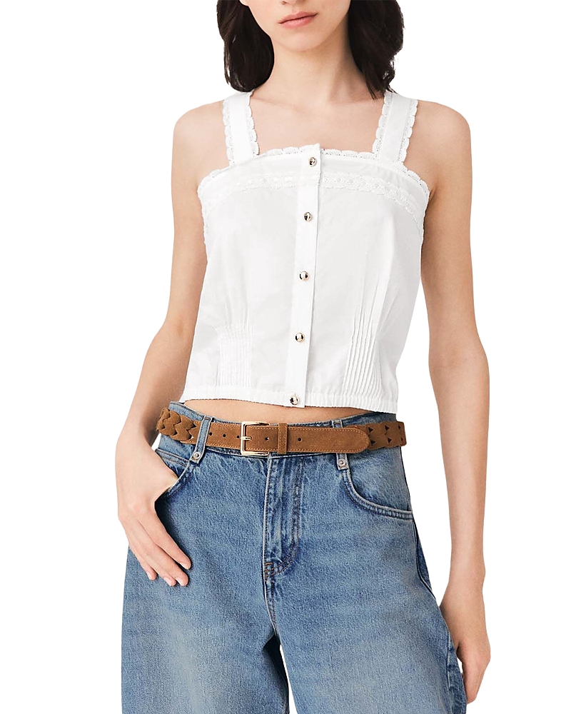 Maje Maje Crop Top with Lace Trim