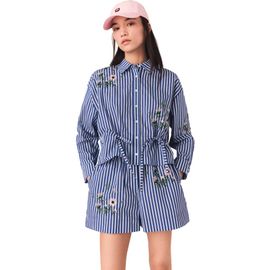 maje maje Cropped embroidered striped shirt