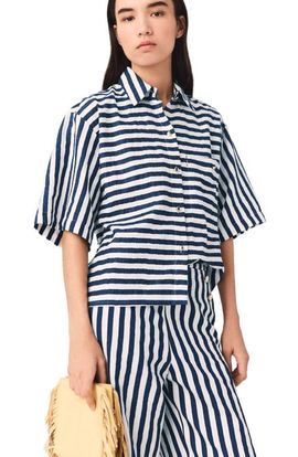 maje maje Cropped linen-blend shirt