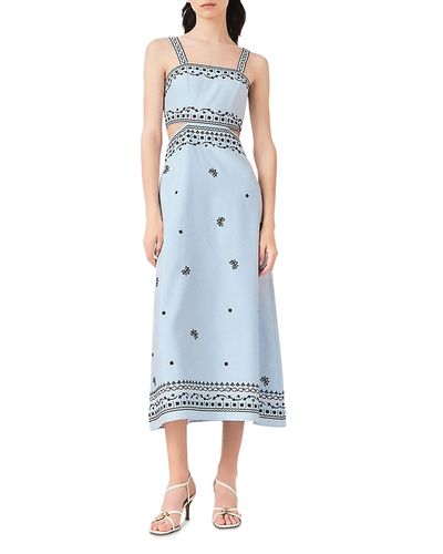 Maje Maje Embroidered Linen Blend Maxi Dress