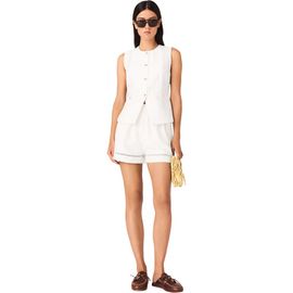 maje maje Embroidered linen blend shorts