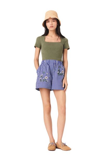 maje maje Embroidered striped cotton shorts