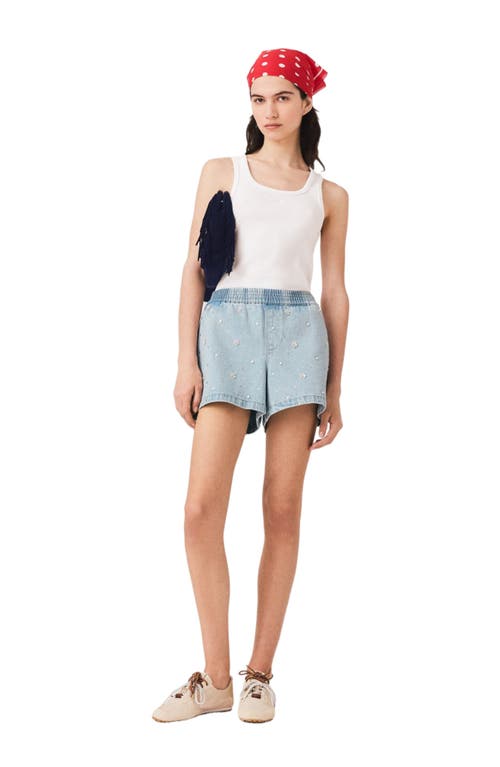 maje maje Floral denim shorts