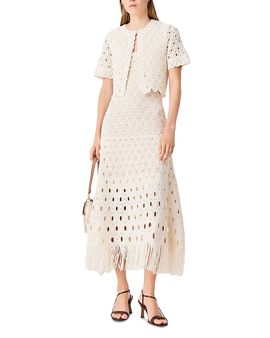 Maje Maje Fringed Crochet Crewneck Cardigan