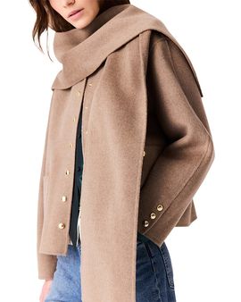 Maje Maje Genest Wool Blend Hooded Scarf Short Coat