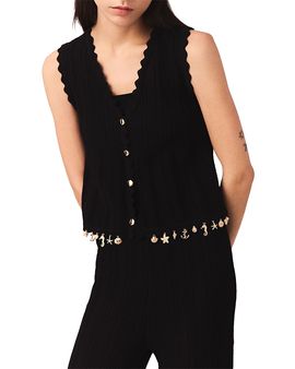 Maje Maje Gold Tone Embellished Knit Cardigan