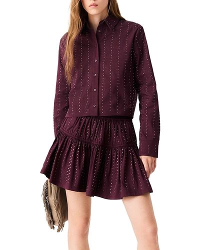 Maje Maje Joleon Rhinestone Trim Tiered Flared Skirt